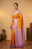 Marigold yellow and lavender soft silk saree