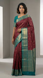 Maroon and Teal green semi silk saree