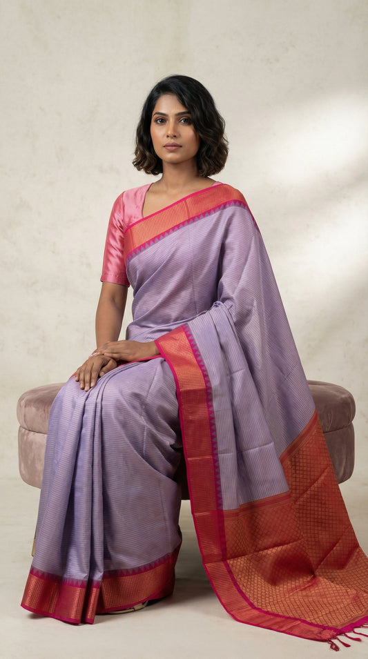 Amethyst Purple and Rani pink Soft silk saree