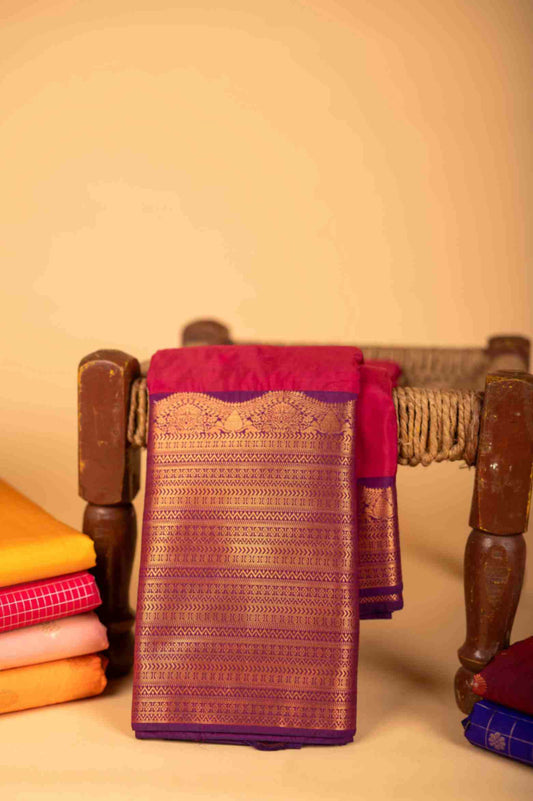 Pink and Purple Semi Silk Saree