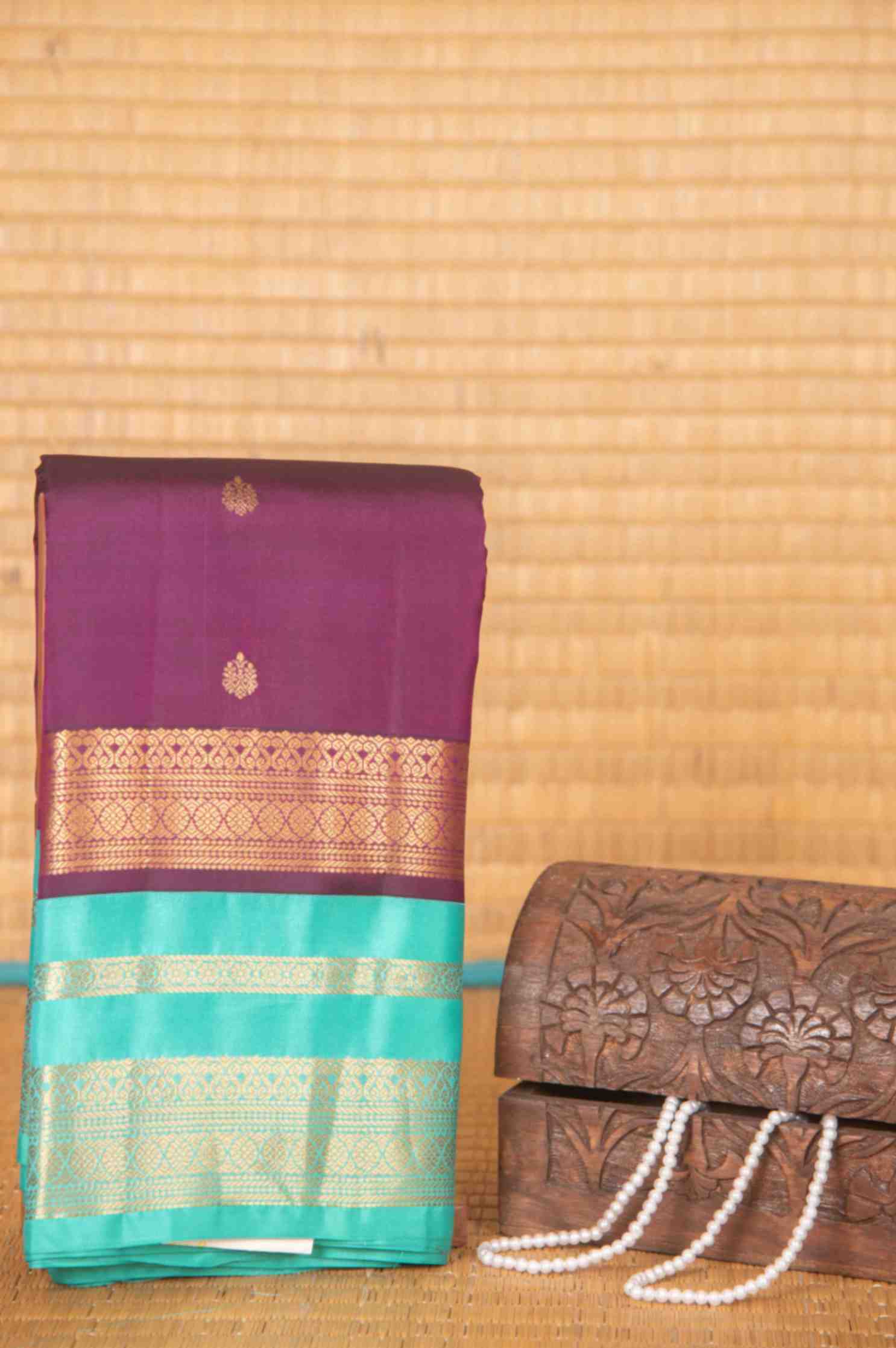 Purple and turquoise korvai pure touch silk saree
