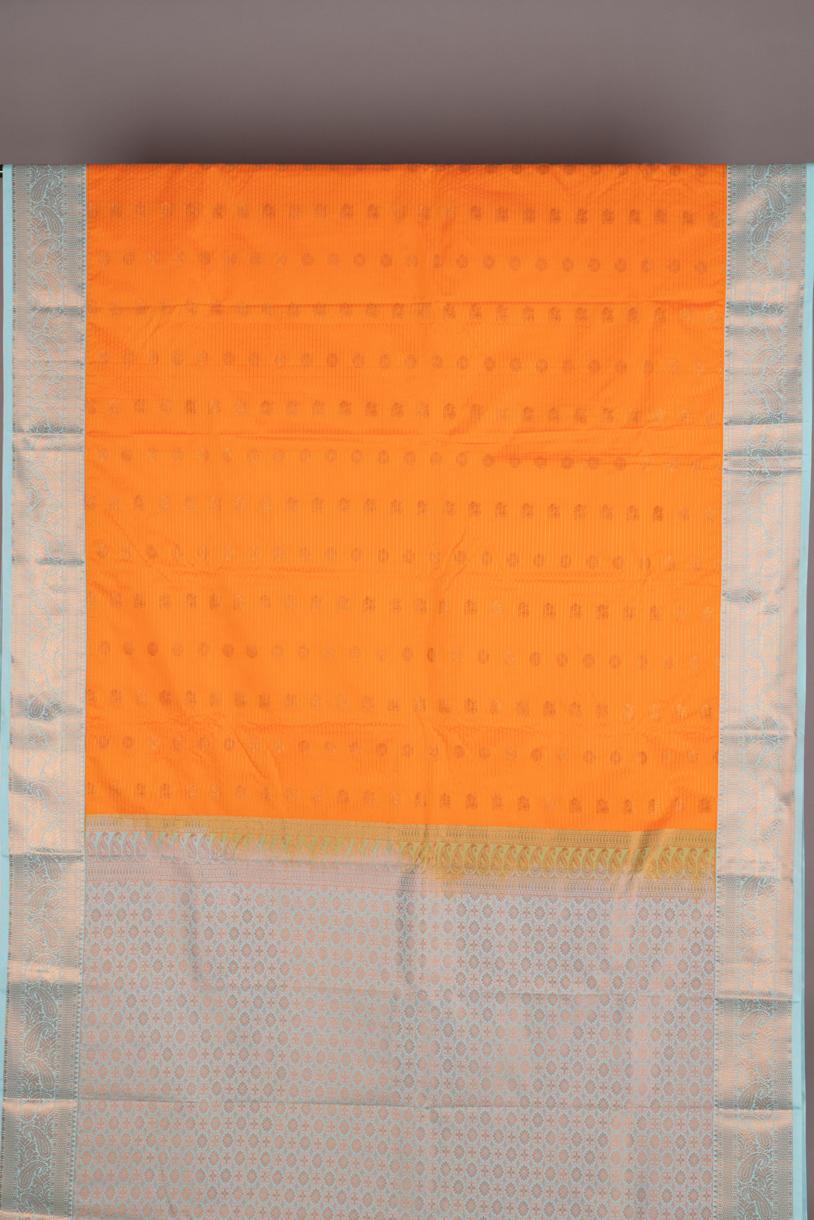 Orange and Sky Blue Semi Silk Saree