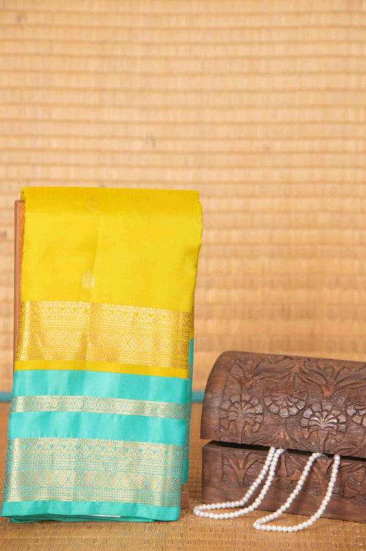 Lime green and turquoise pure touch silk saree