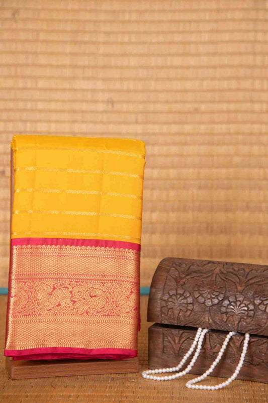 Yellow and pink veldhari pure touch silk saree