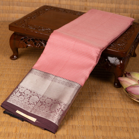 Salmon Pink  and Rosewood pink pure touch silk saree