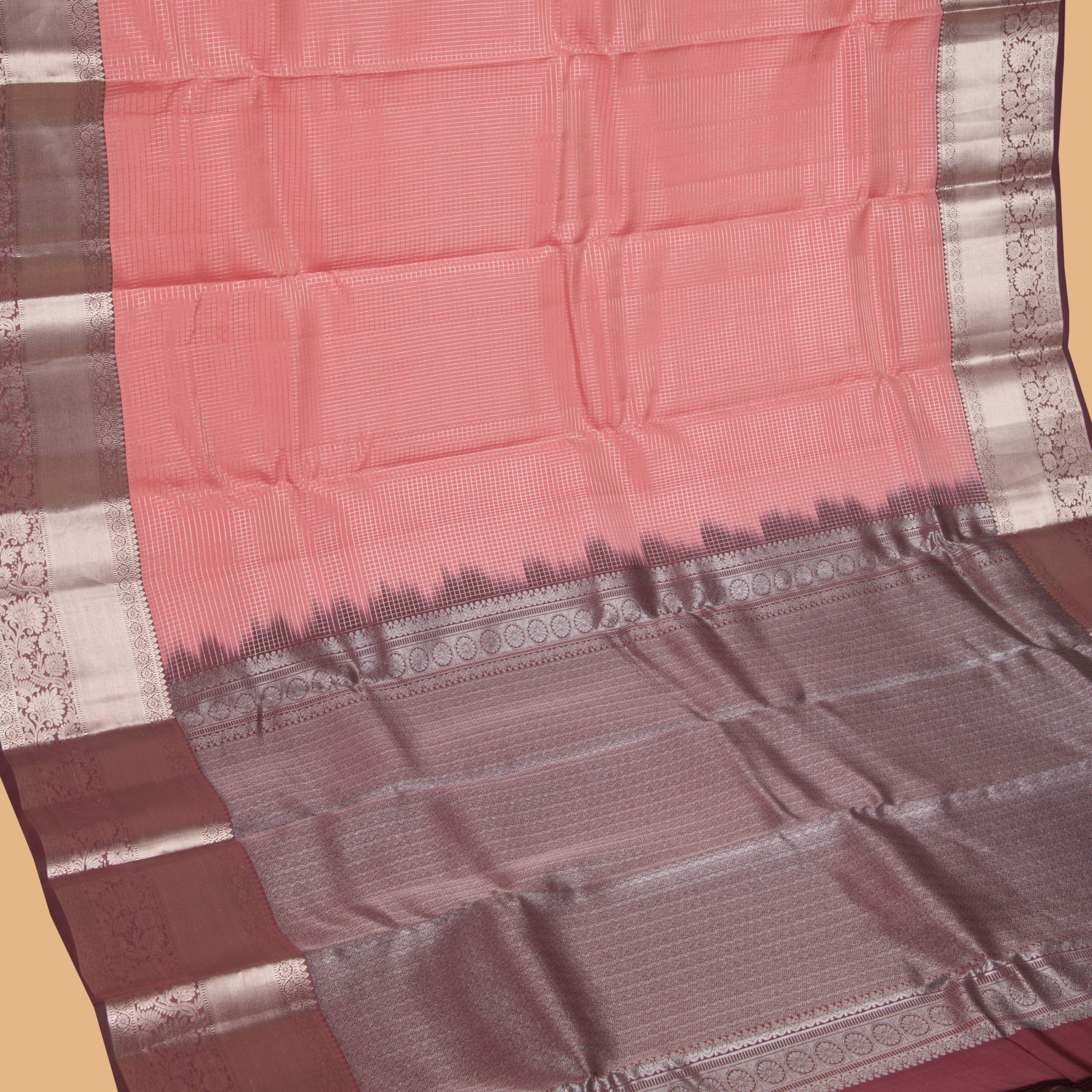 Salmon Pink  and Rosewood pink pure touch silk saree