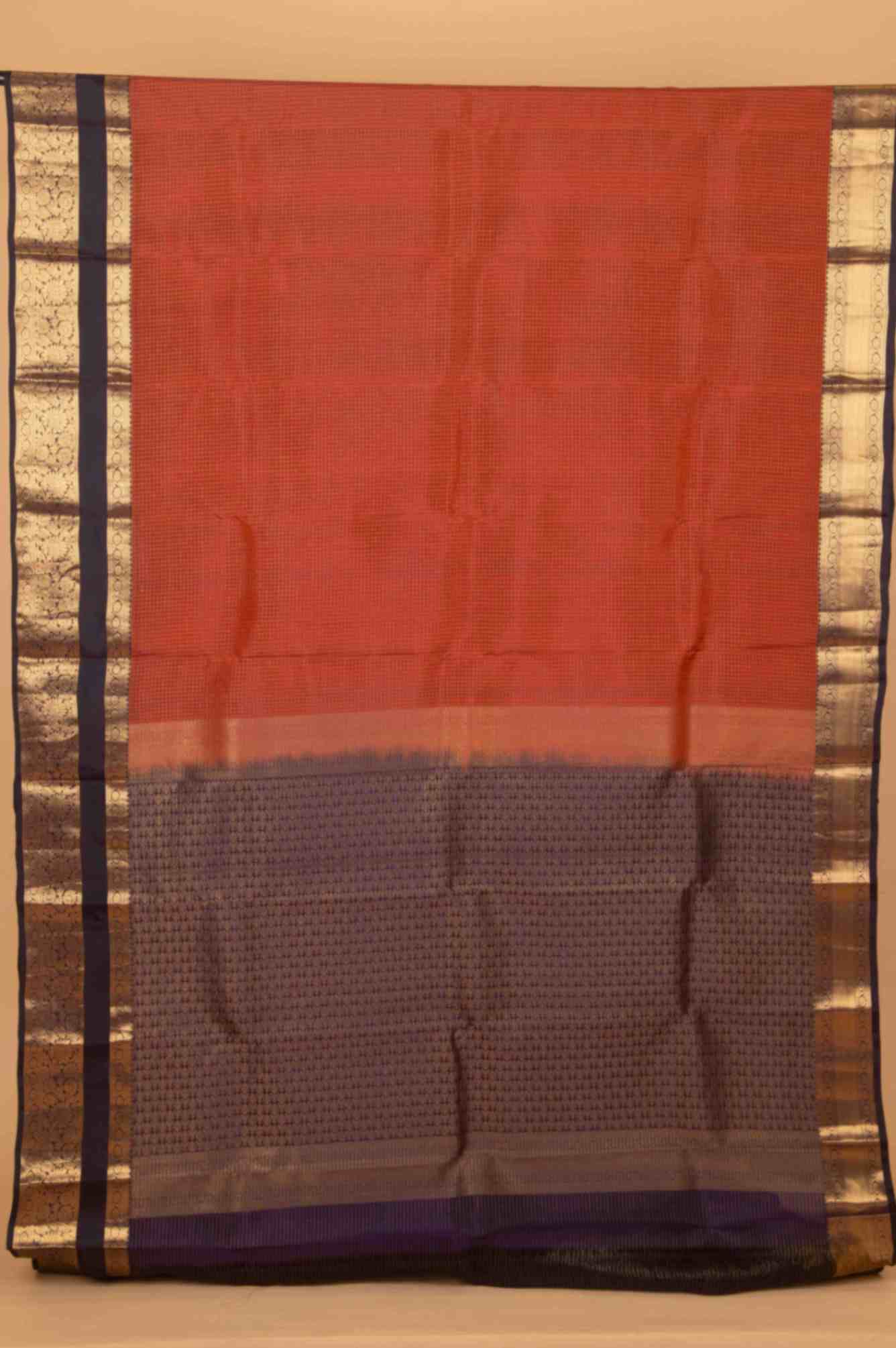 Rust and blue pure touch silk saree