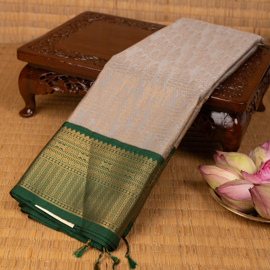 Silver grey and Forest green soft silk saree