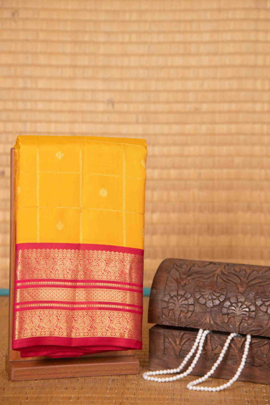 Yellow and pink zari checked silk saree