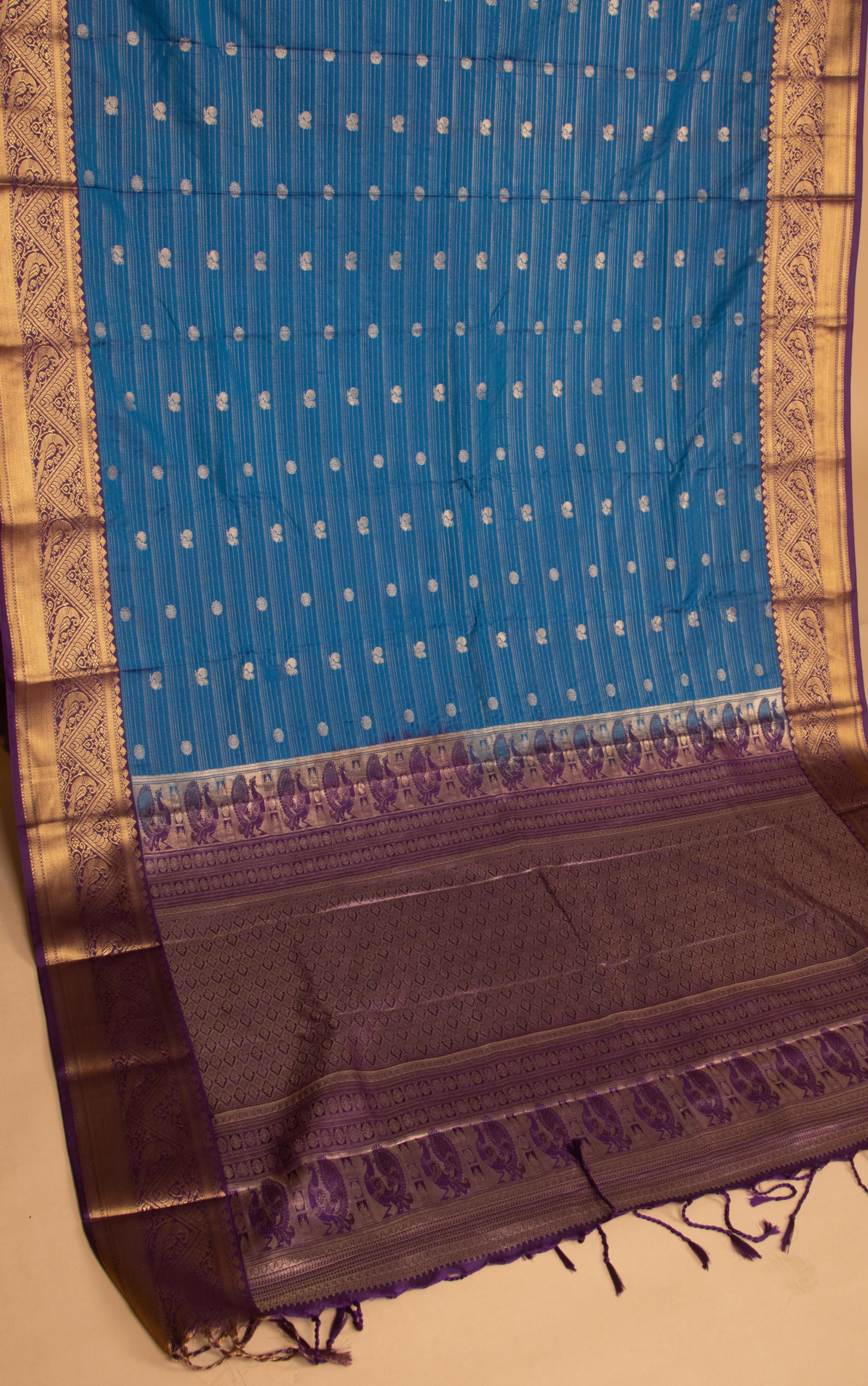Peacock blue  and True purple kanchi soft silk saree