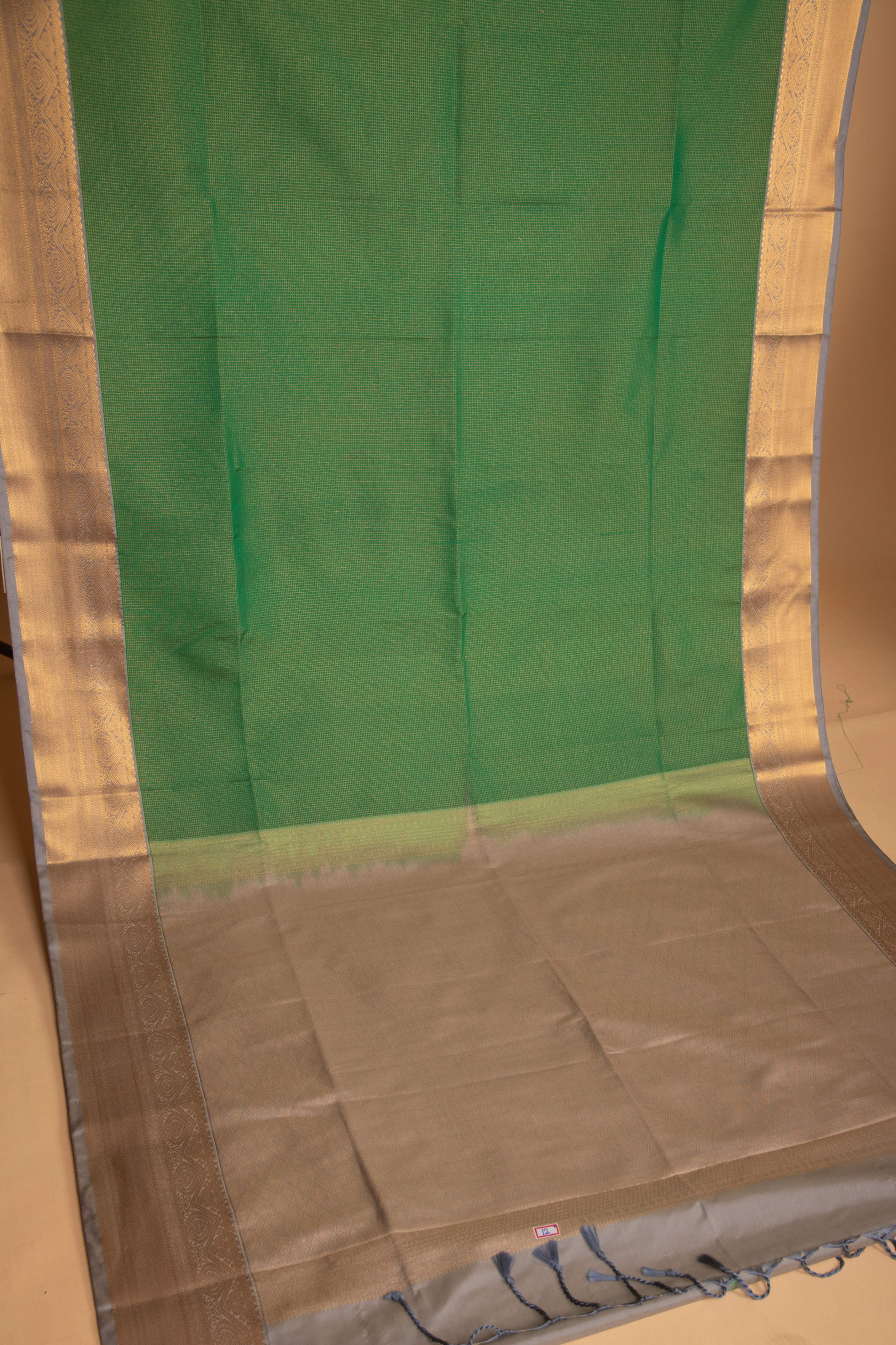 Jungle Green and Steel grey soft silk saree