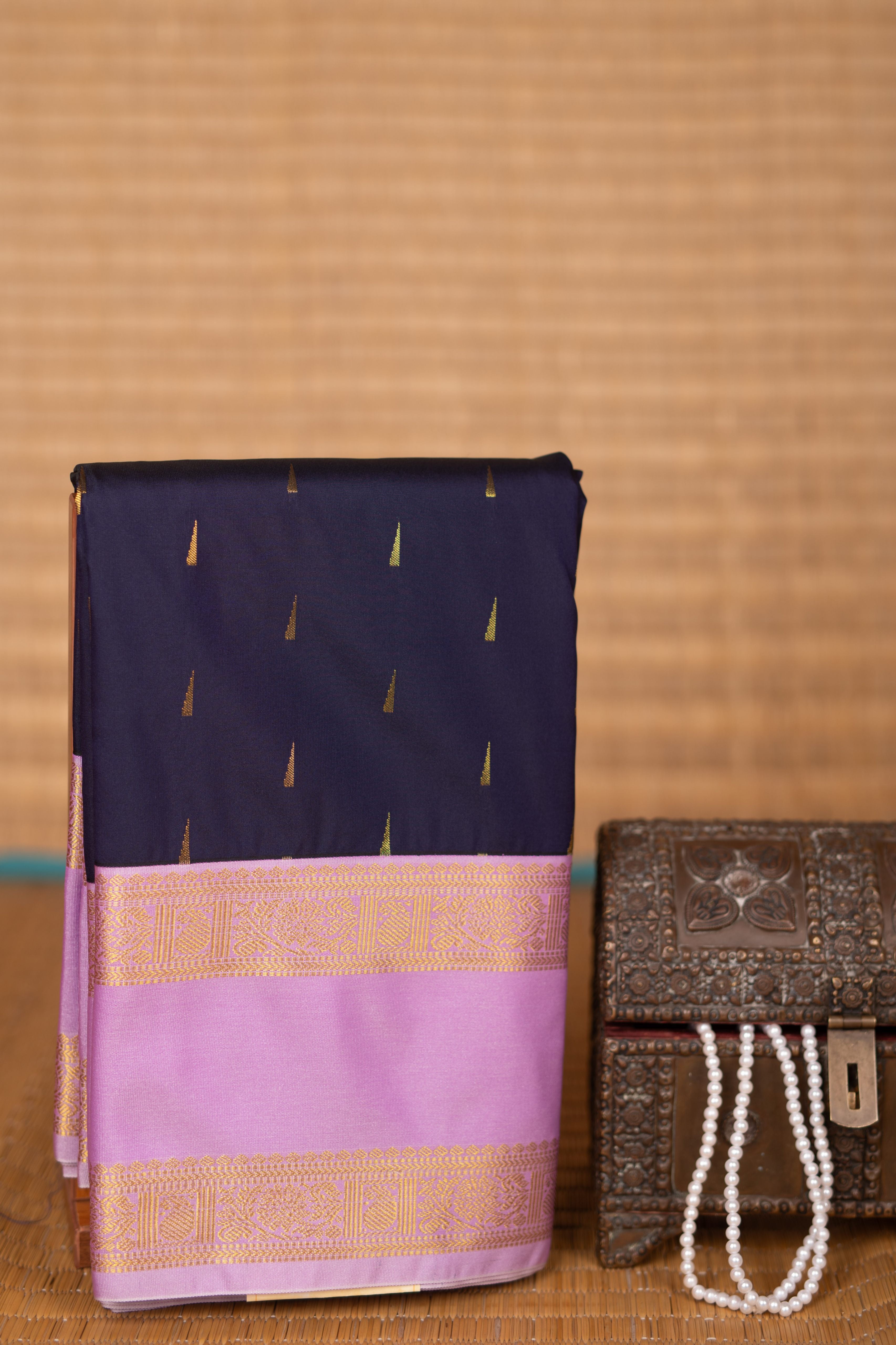 Navy Blue and Lavender Semi silk saree