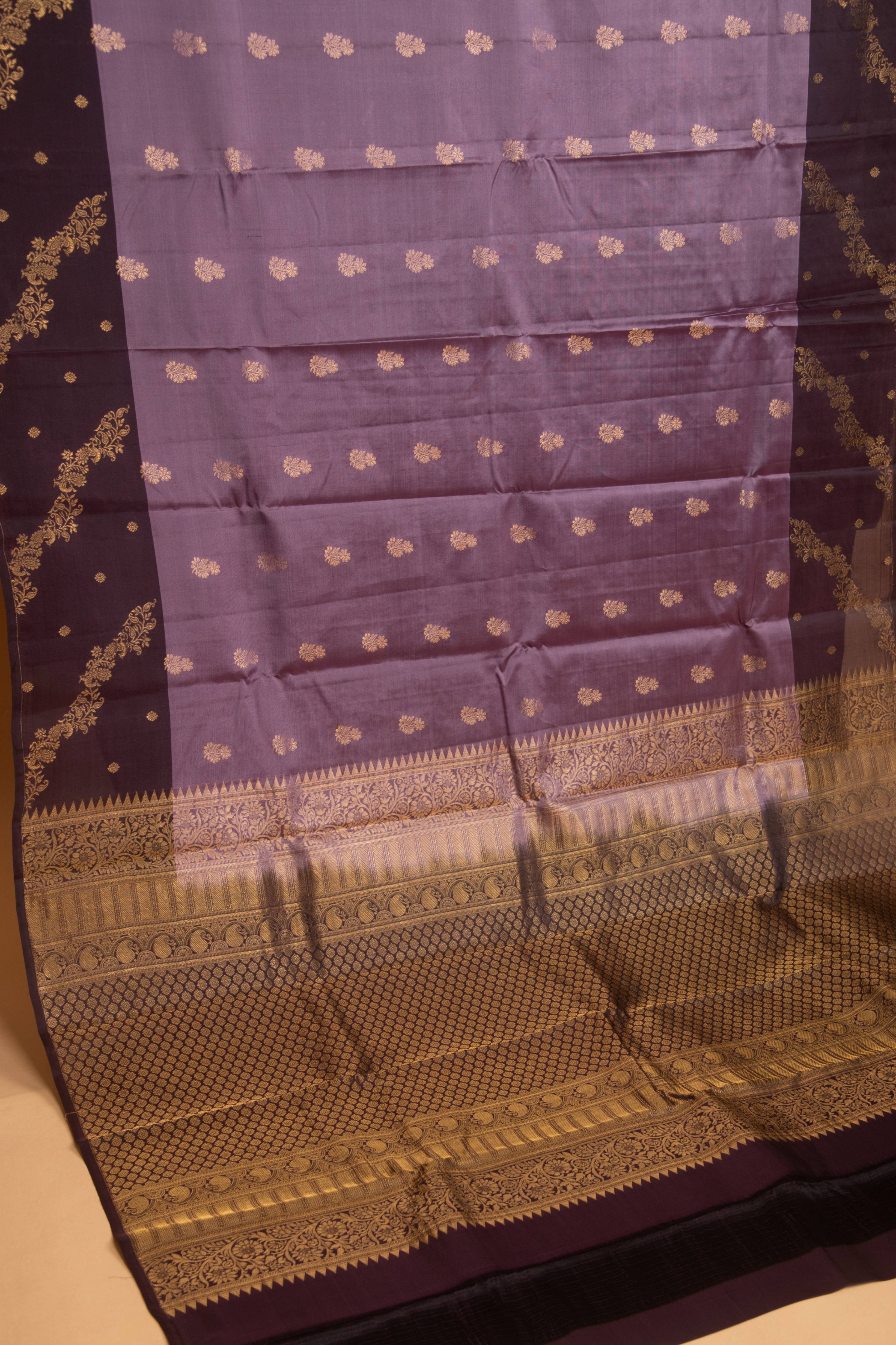 Purple Heart and Blackberry Designer Pure Touch silk saree