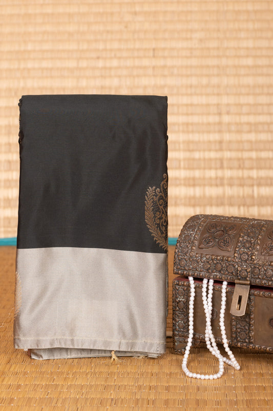 Black and Iron Grey Butta semi silk saree