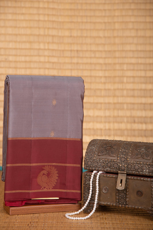 Cadet grey and maroon pure touch silk saree