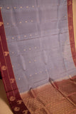 Cadet grey and maroon pure touch silk saree