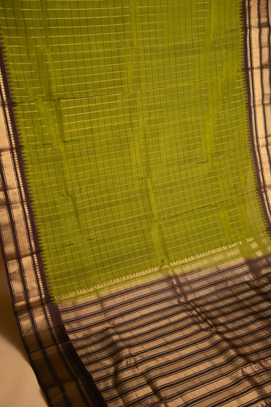 Sheen green and coffee brown pure touch silk saree