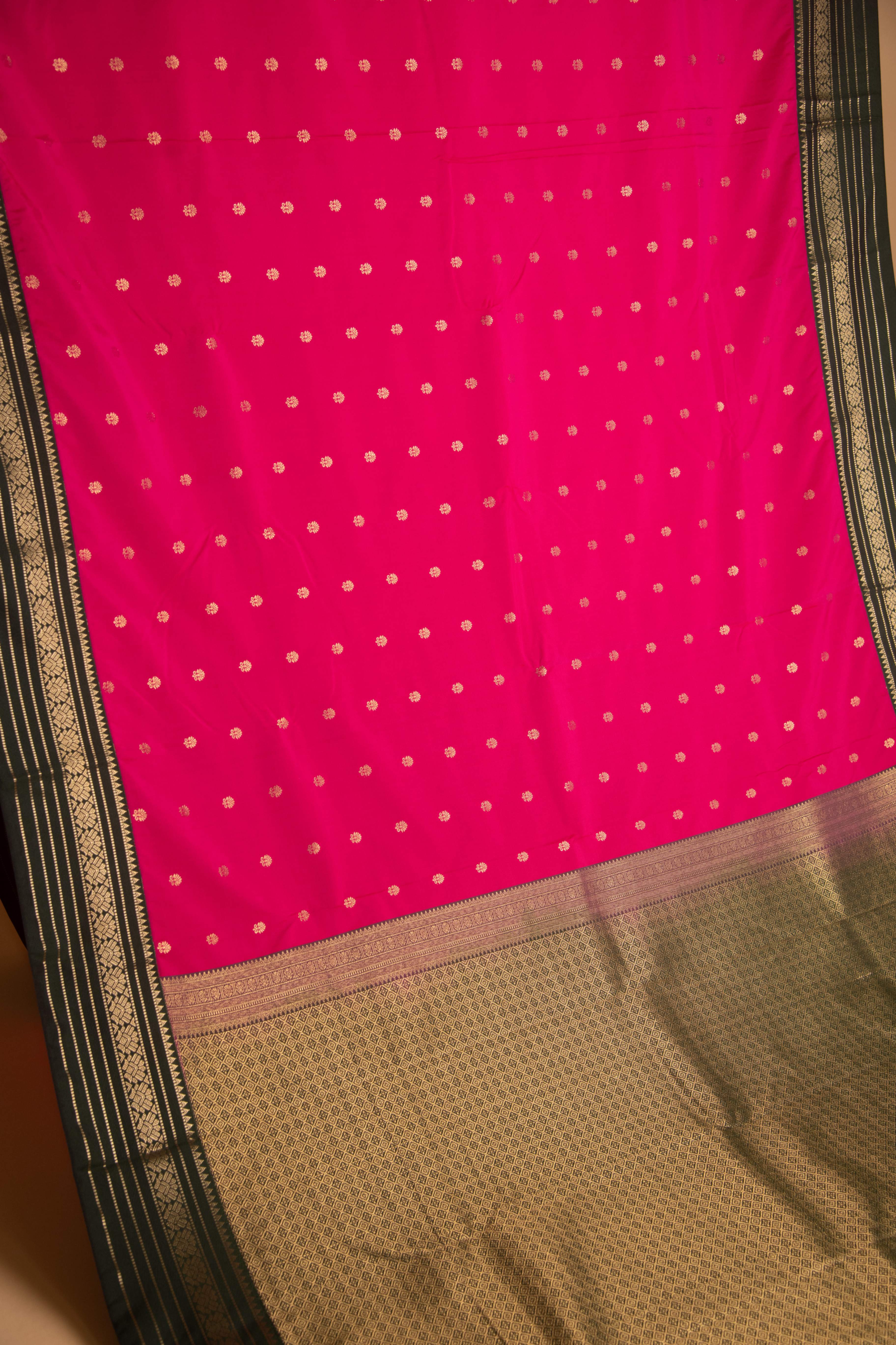 strawberry pink and green semi silk saree