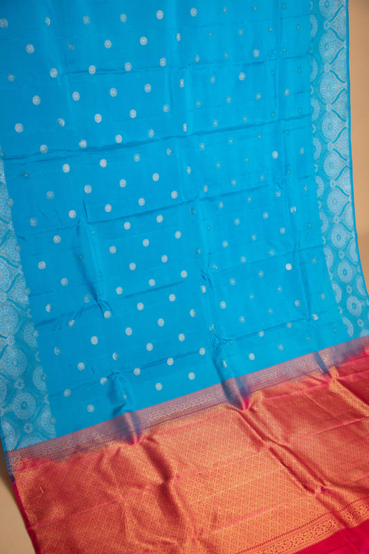 Azure blue and pink designer pure touch silk saree