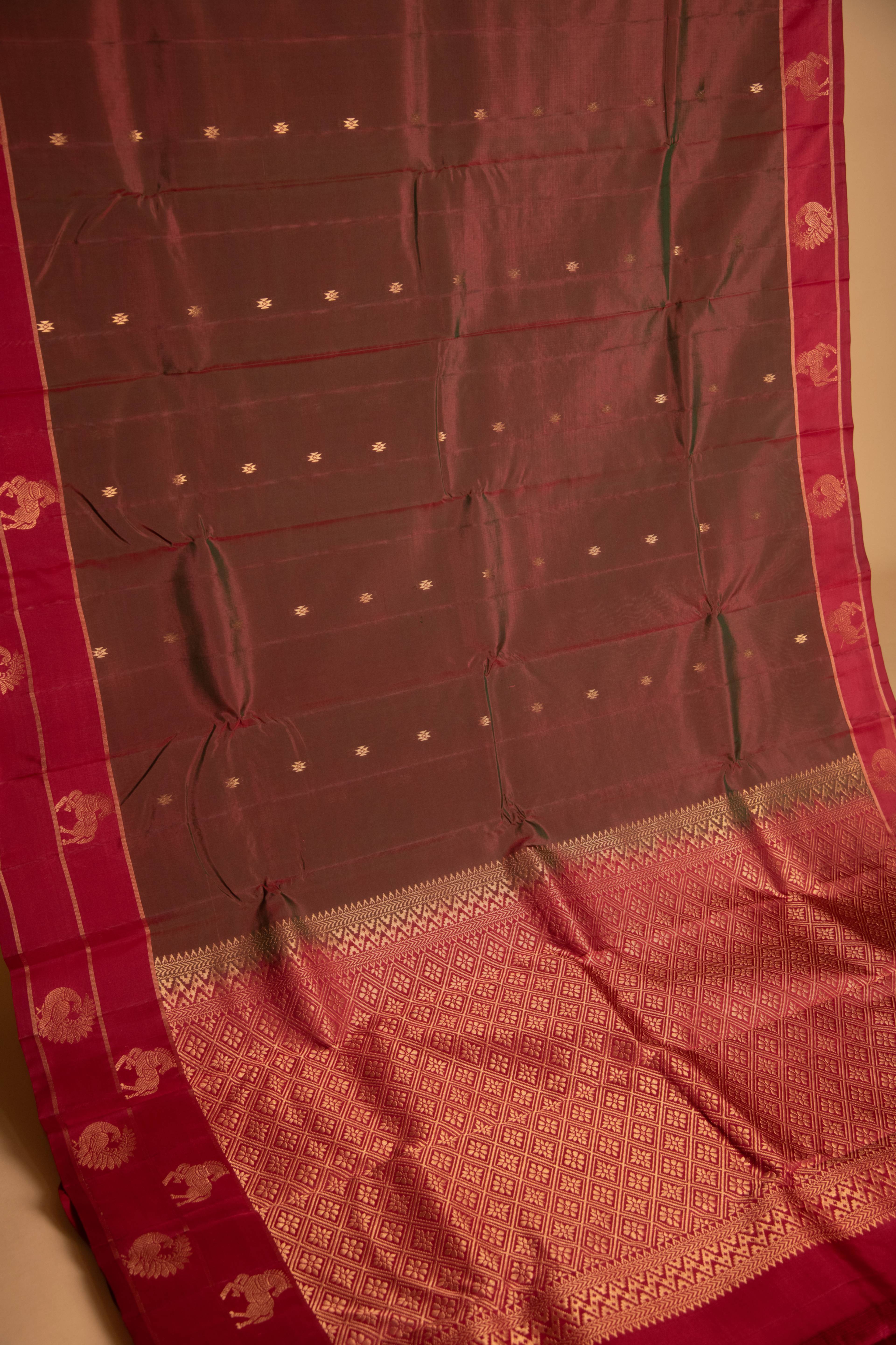 Maroon and red traditional pure touch silk saree