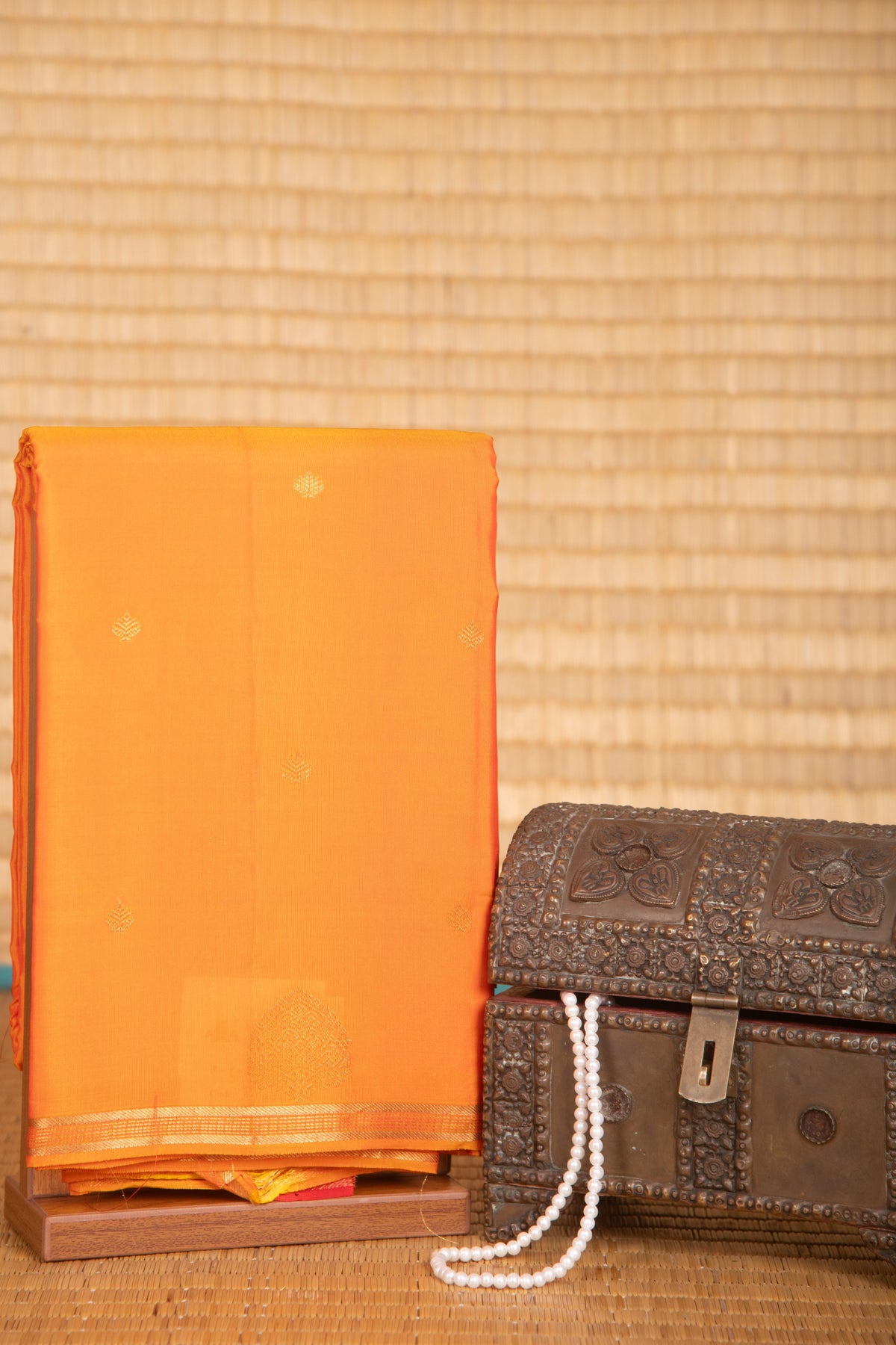 Coral orange pure touch silk saree