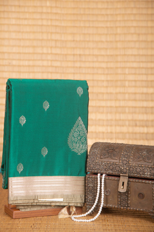 Emerald green and artichoke green semi silk saree