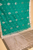 Emerald green and artichoke green semi silk saree