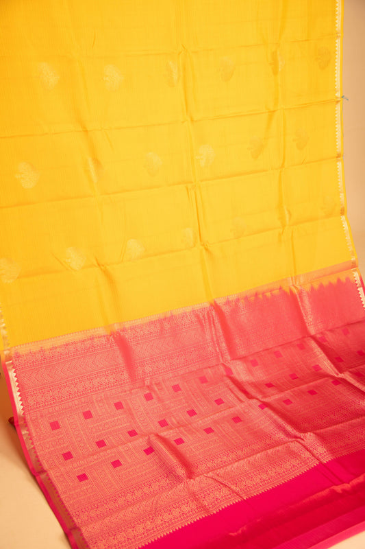Ducky yellow and pink pure touch silk saree