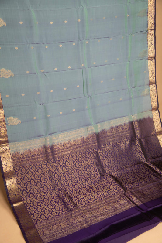 Columbia blue and purple pure touch silk saree