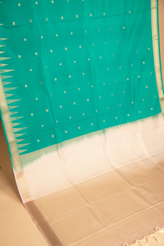 Jungle green temple border semi silk saree