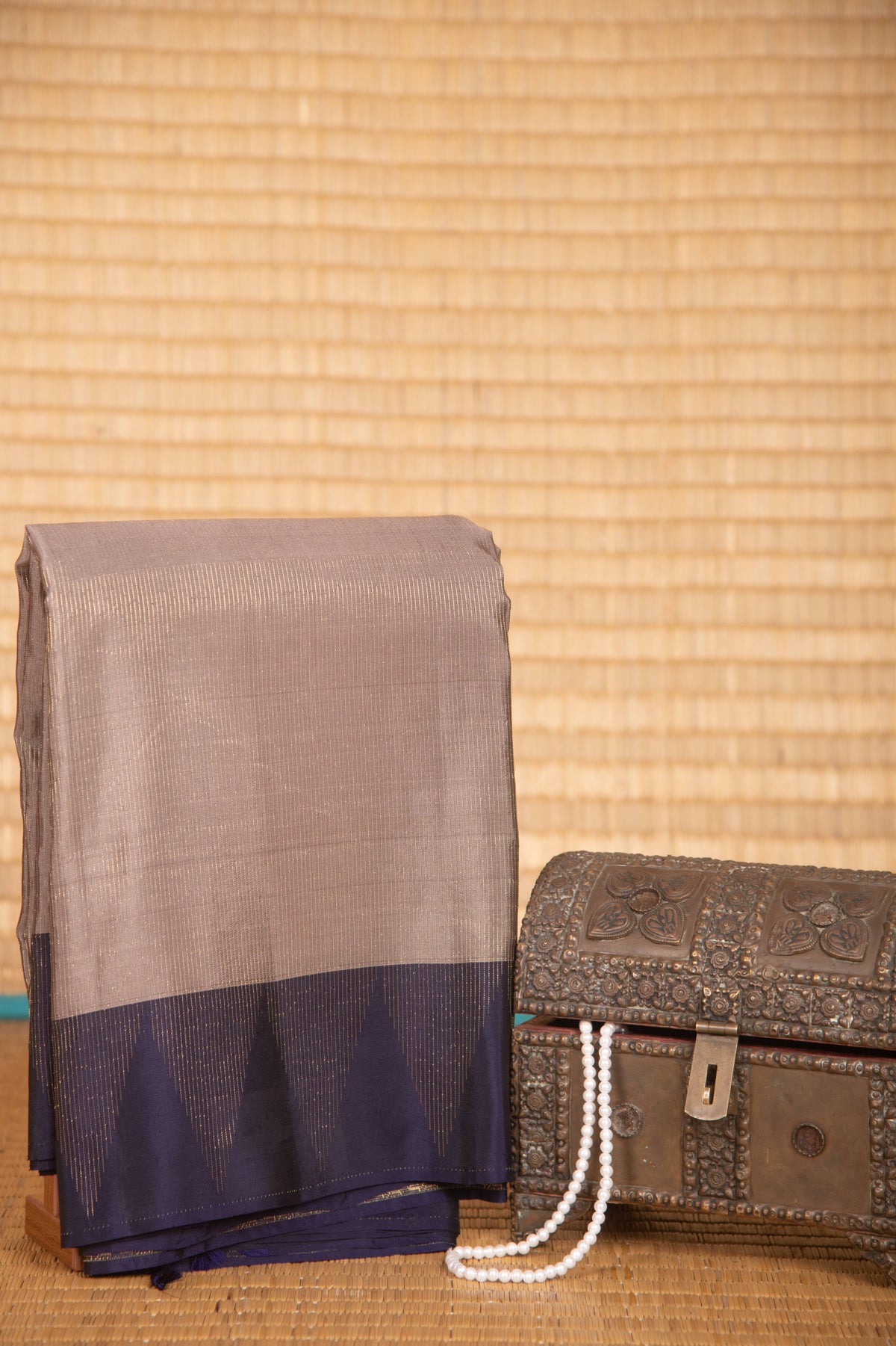 Harbor grey and blue pure touch silk saree