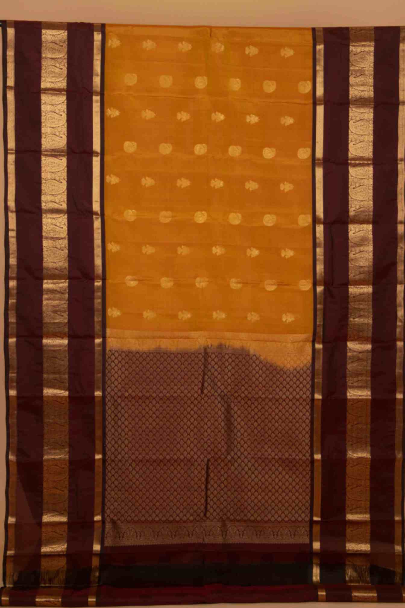 Mustard and arakku traditional pure touch silk saree