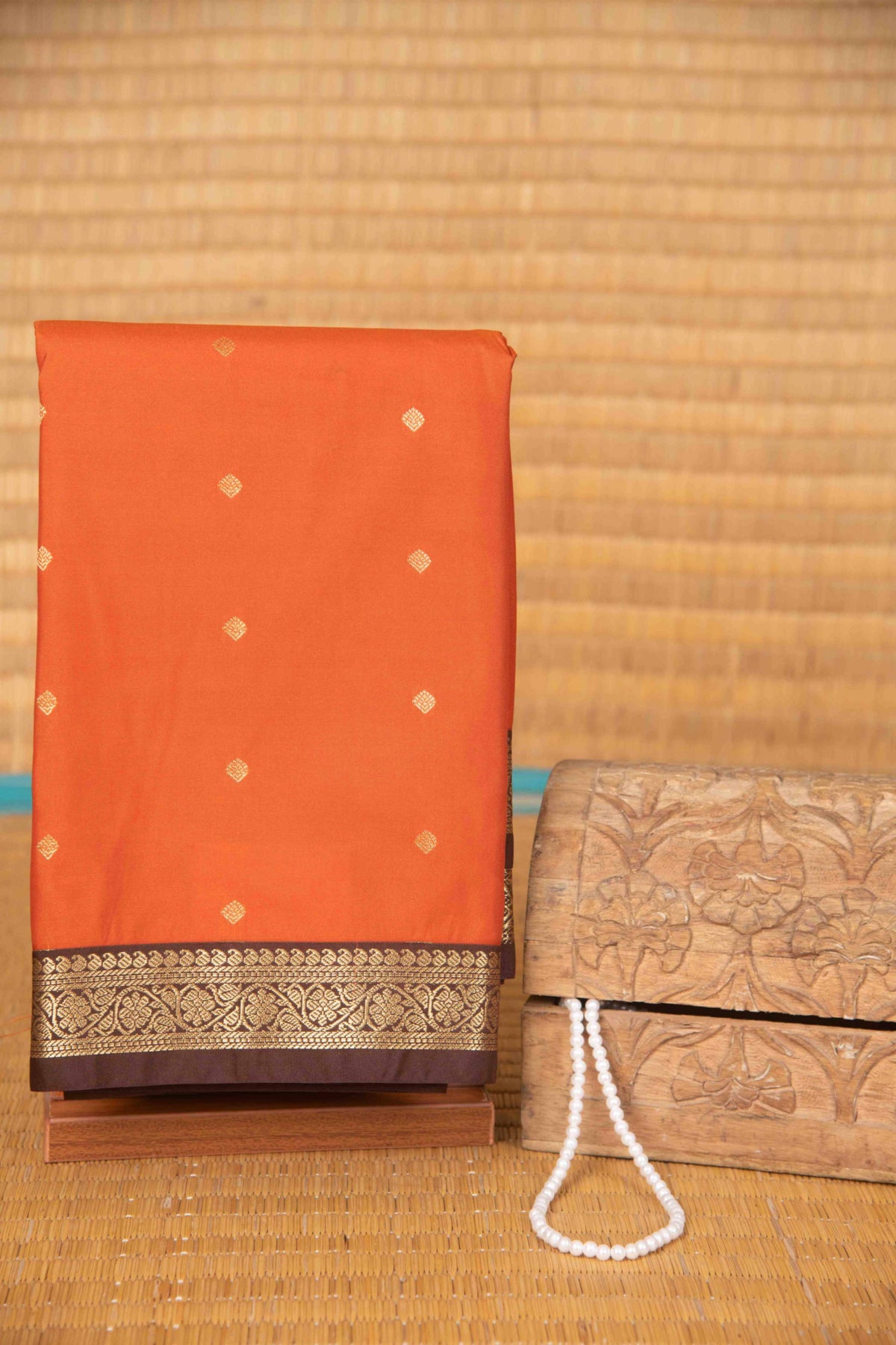 Fire orange and brown semi silk saree