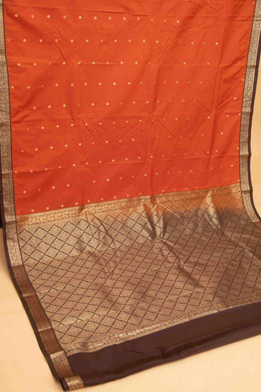 Fire orange and brown semi silk saree