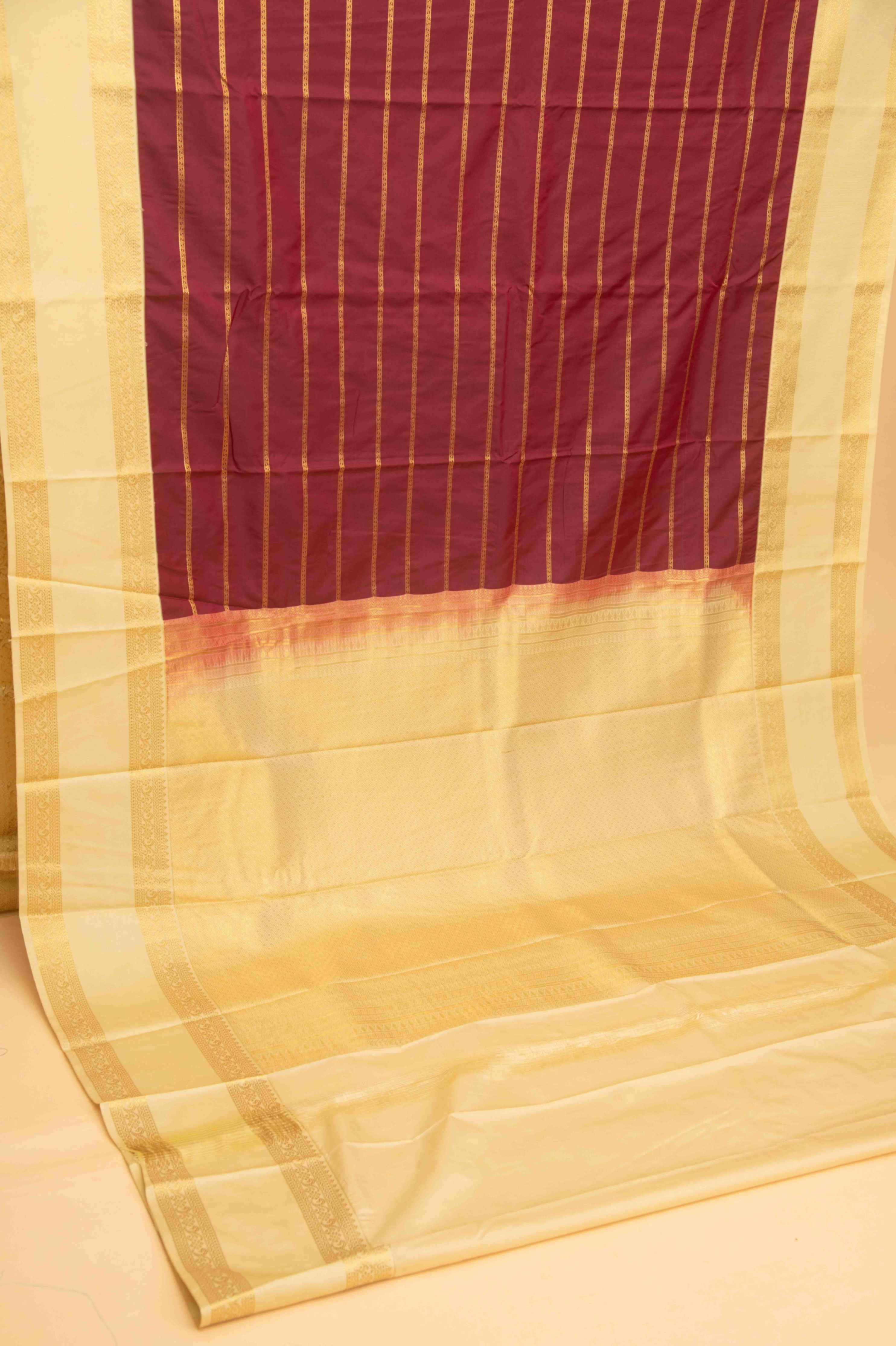 Burnt maroon and Cream semi silk saree