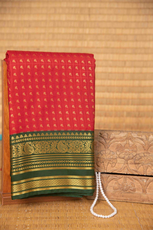 Red and green aayiram butta semi silk saree