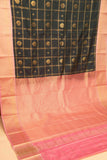 Bottle green and babypink zari kattam semi silk saree