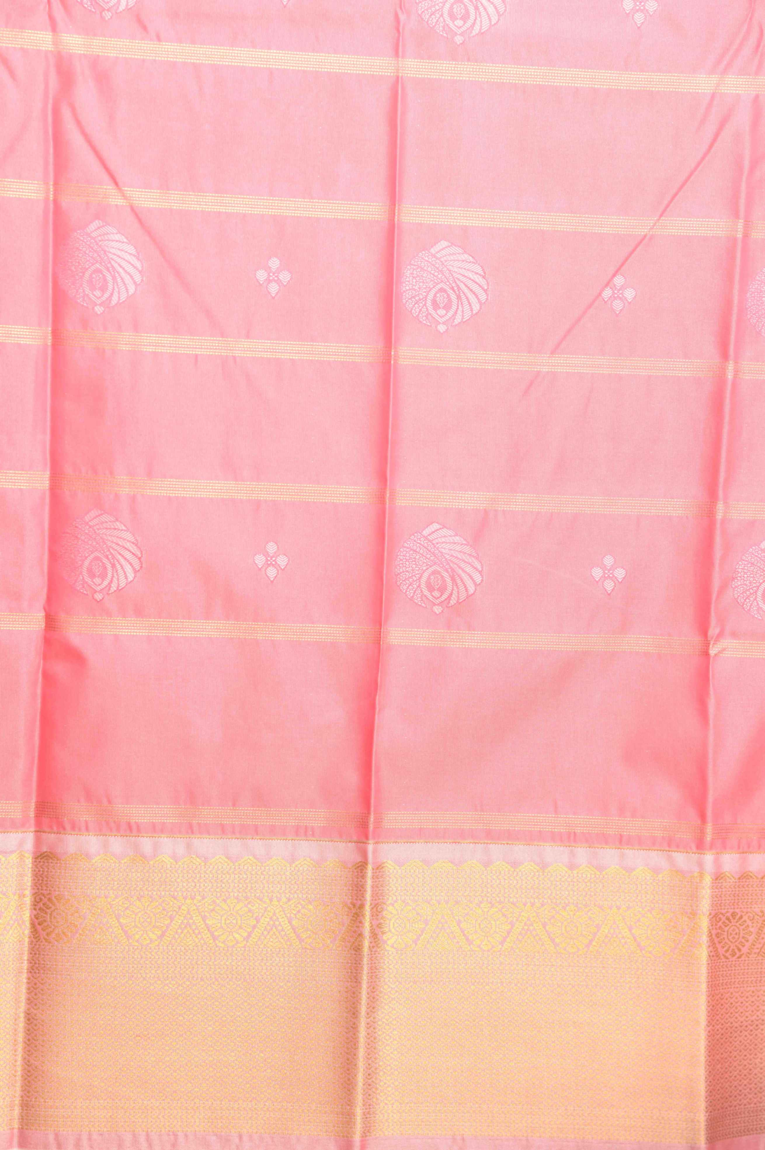 Bottle green and babypink zari kattam semi silk saree