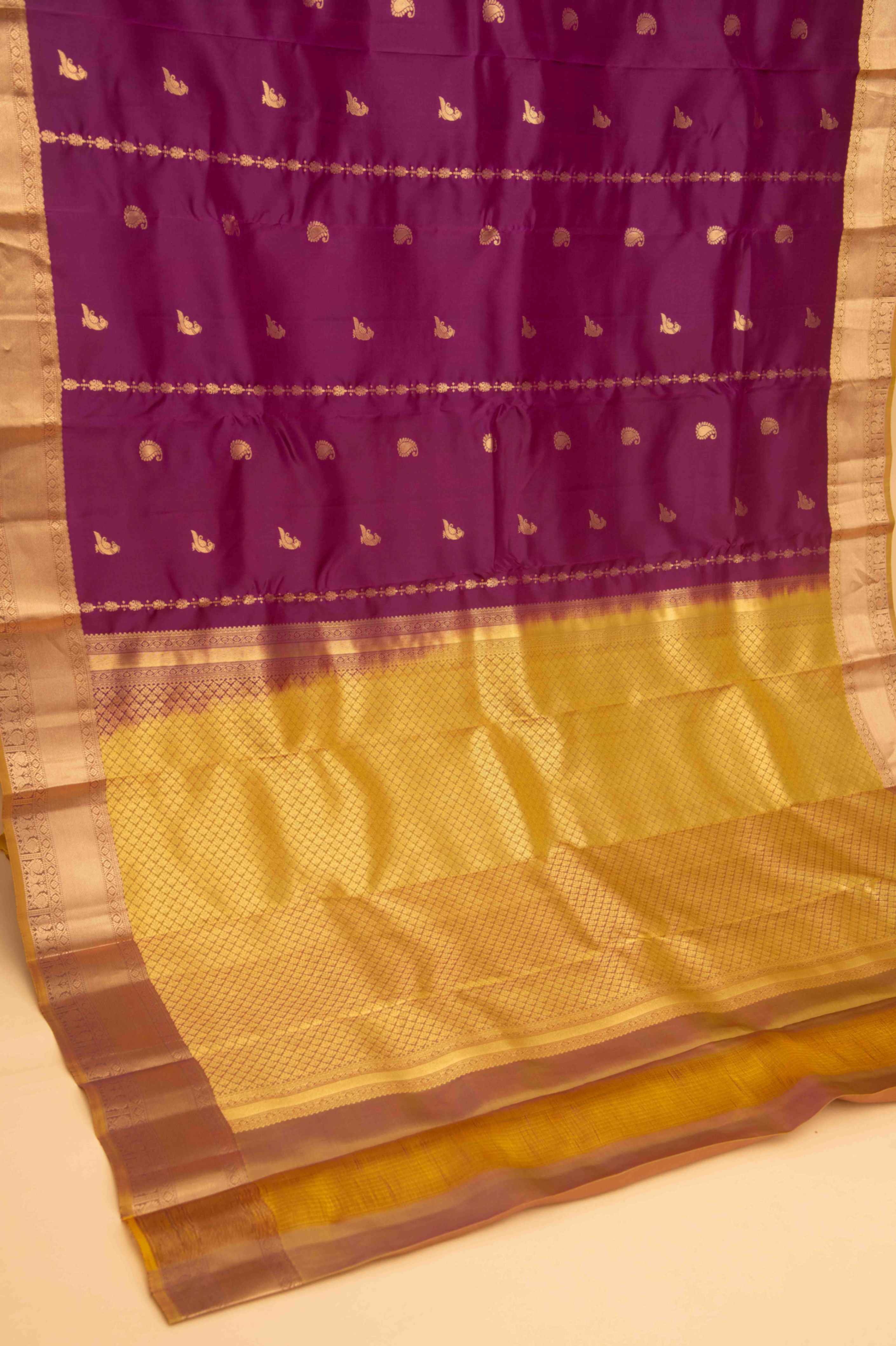 Jam Purple and mustard pure touch silk saree