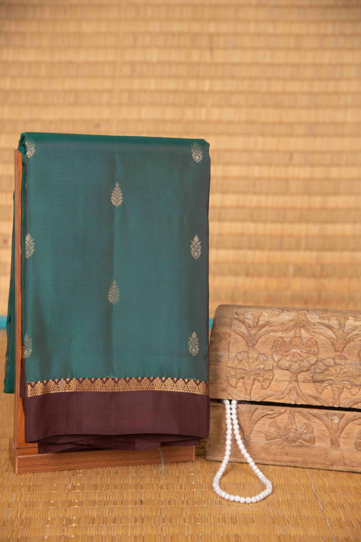 Aegean blue and brown pure touch silk saree