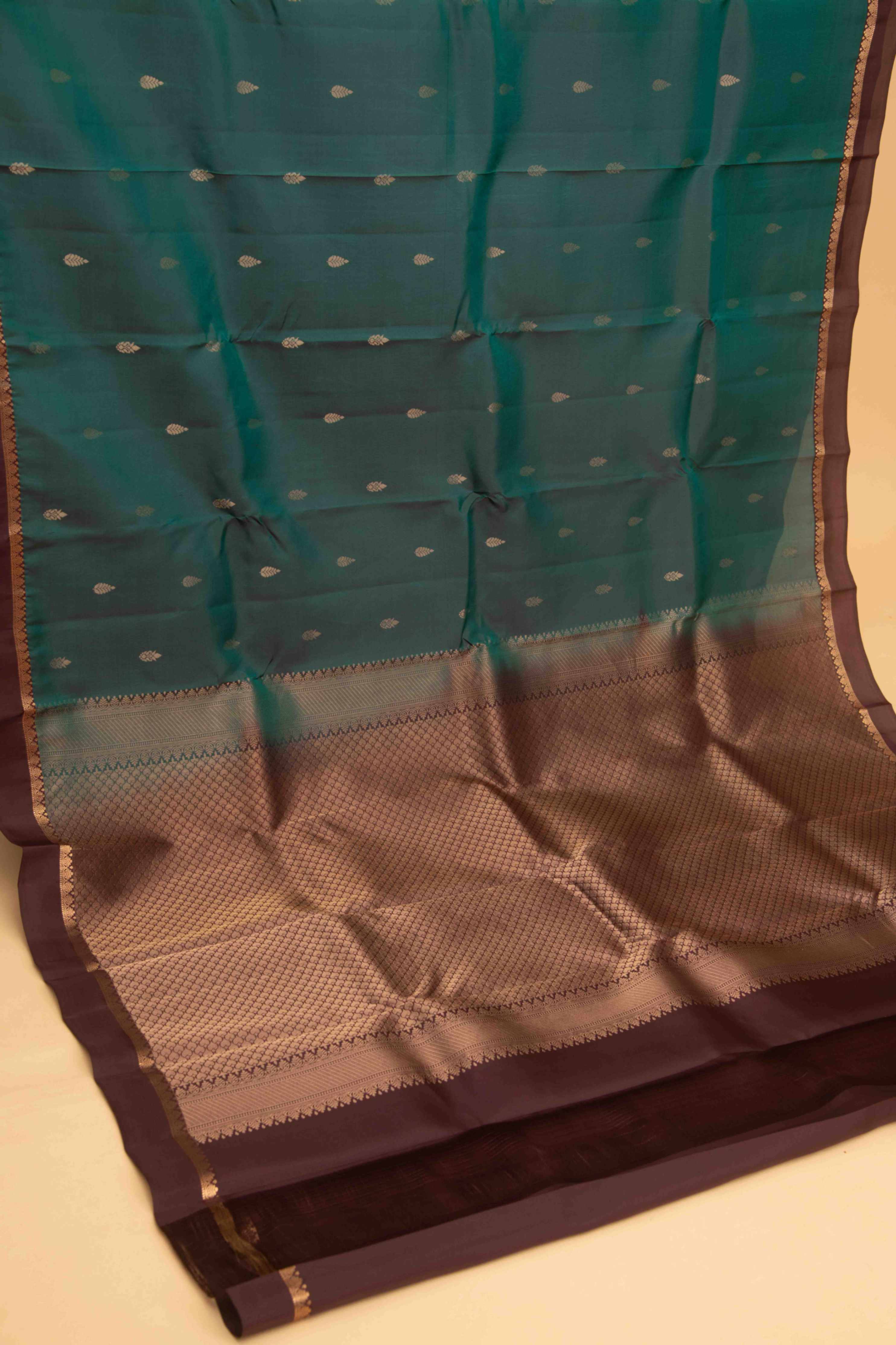 Aegean blue and brown pure touch silk saree
