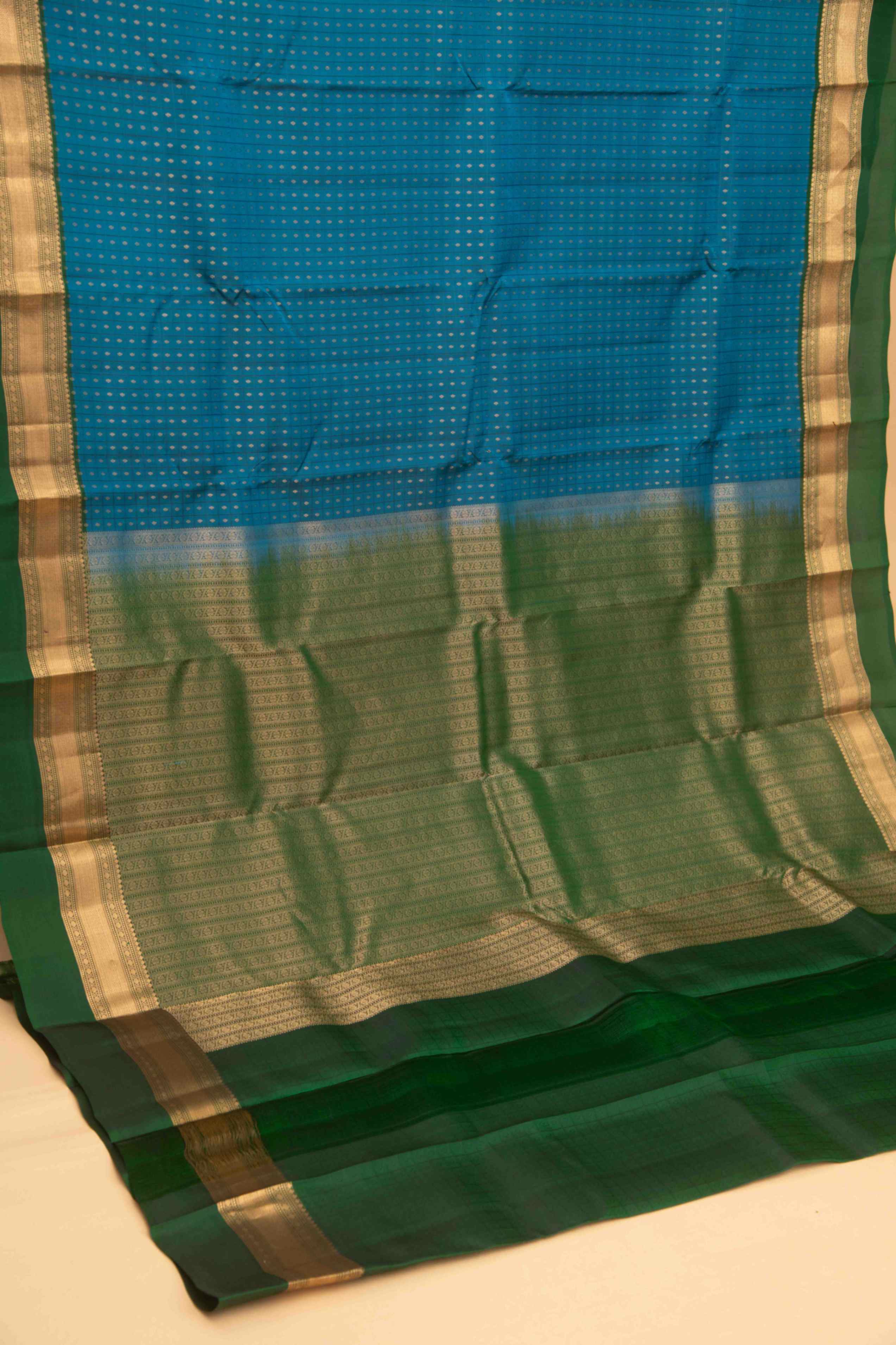 Dodger blue and green pure touch silk saree