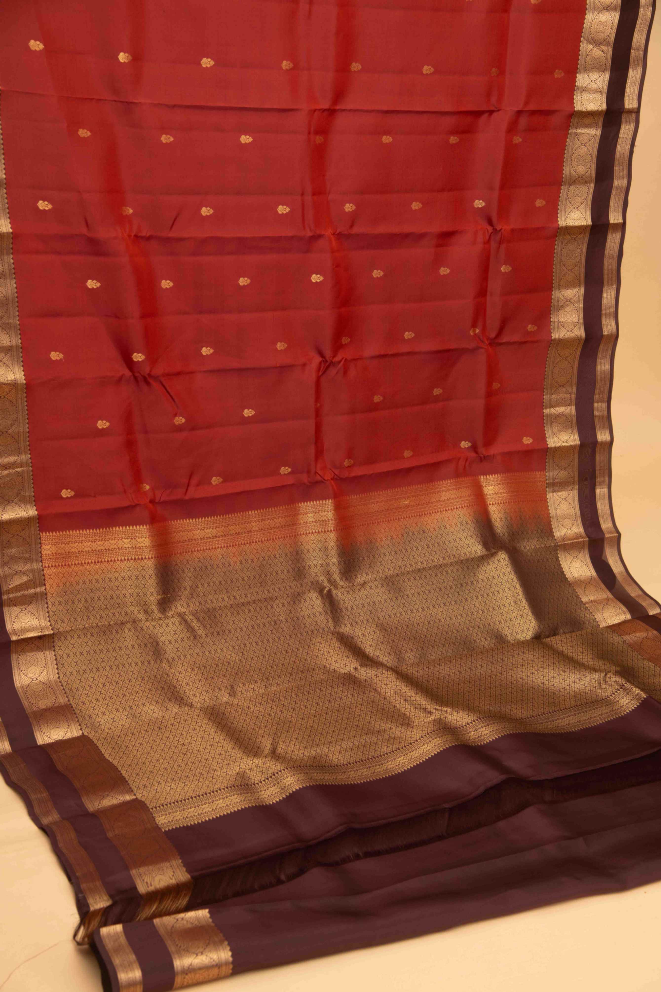 Rust orange retta pettu pure touch silk saree