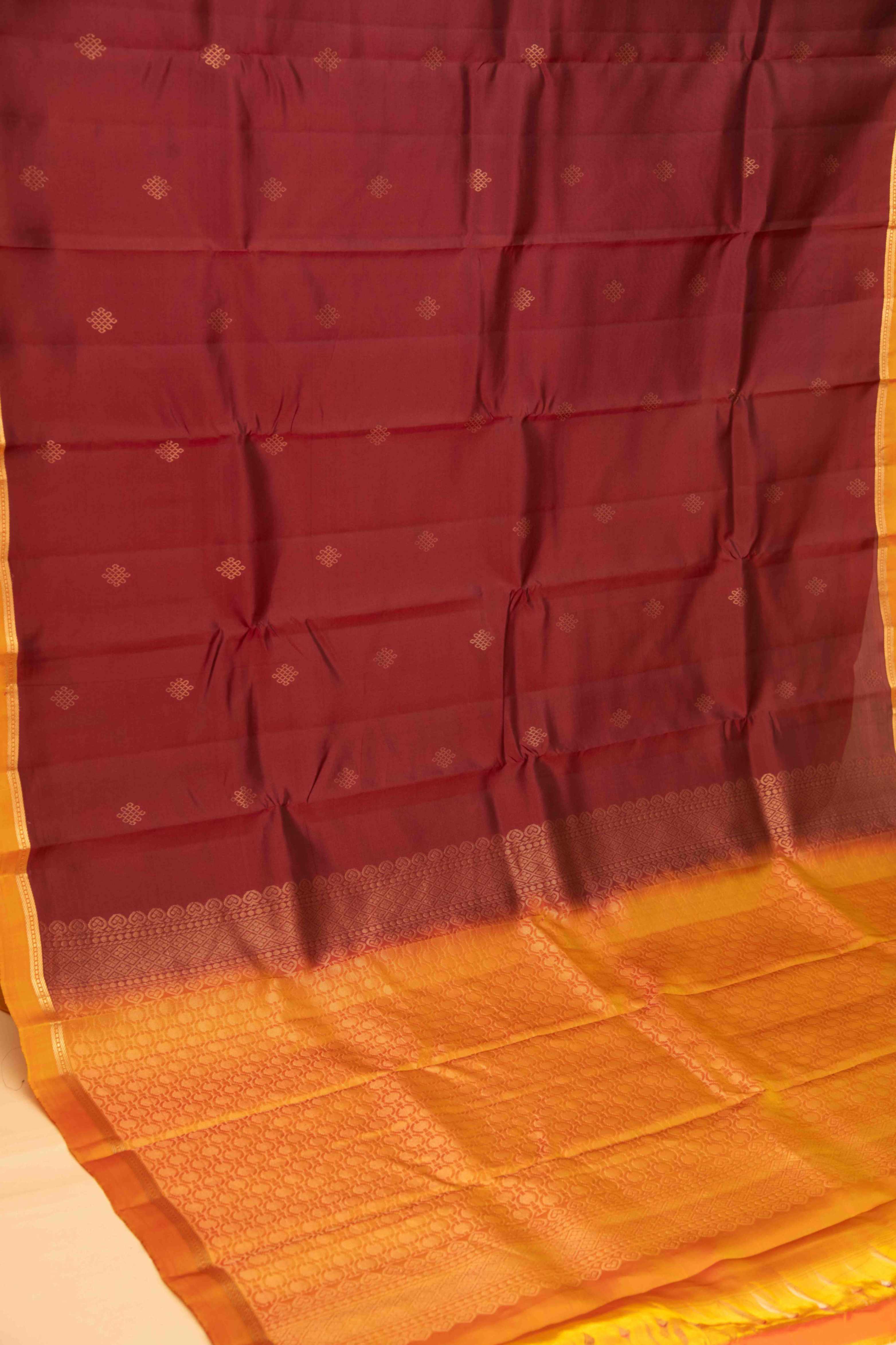 Mahagany maroon and mustard pure touch silk saree