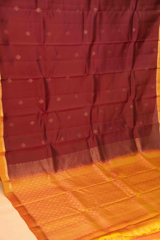 Mahagany maroon and mustard pure touch silk saree