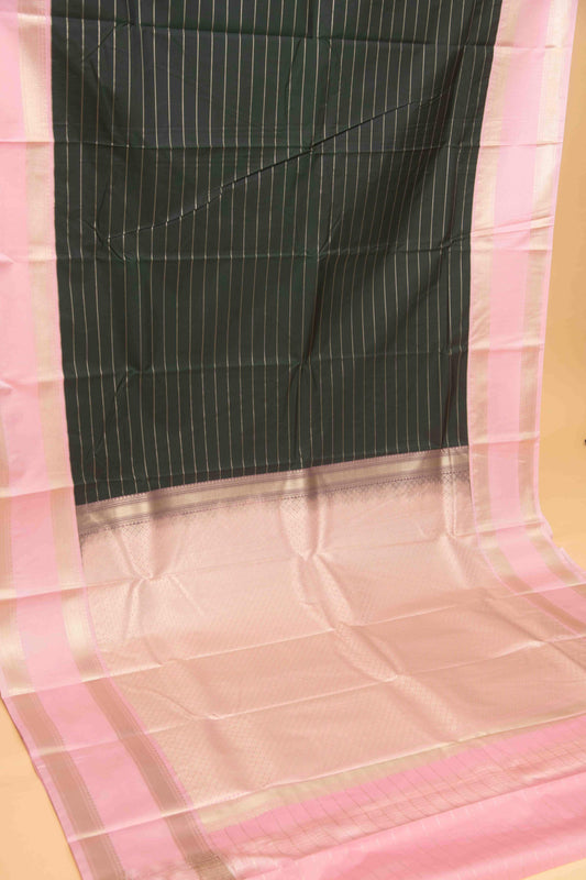 Bottle green and baby pink veldhari semi silk saree
