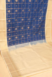 Cobalt blue and cream checked semi silk saree