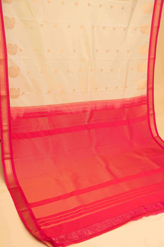 Offwhite and pink korvai semi silk saree