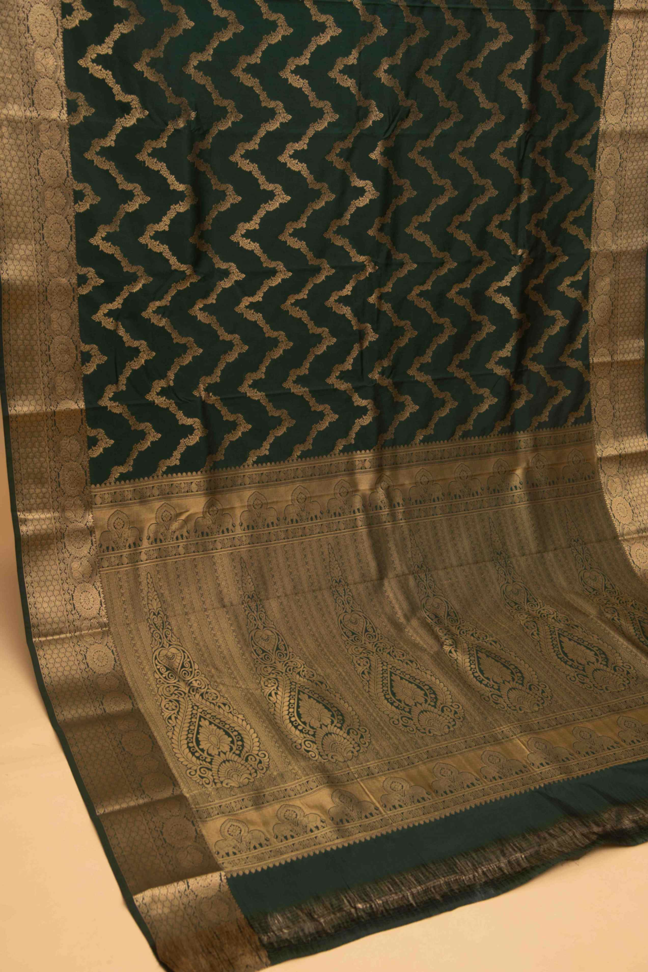 Bottle green designer soft silk saree