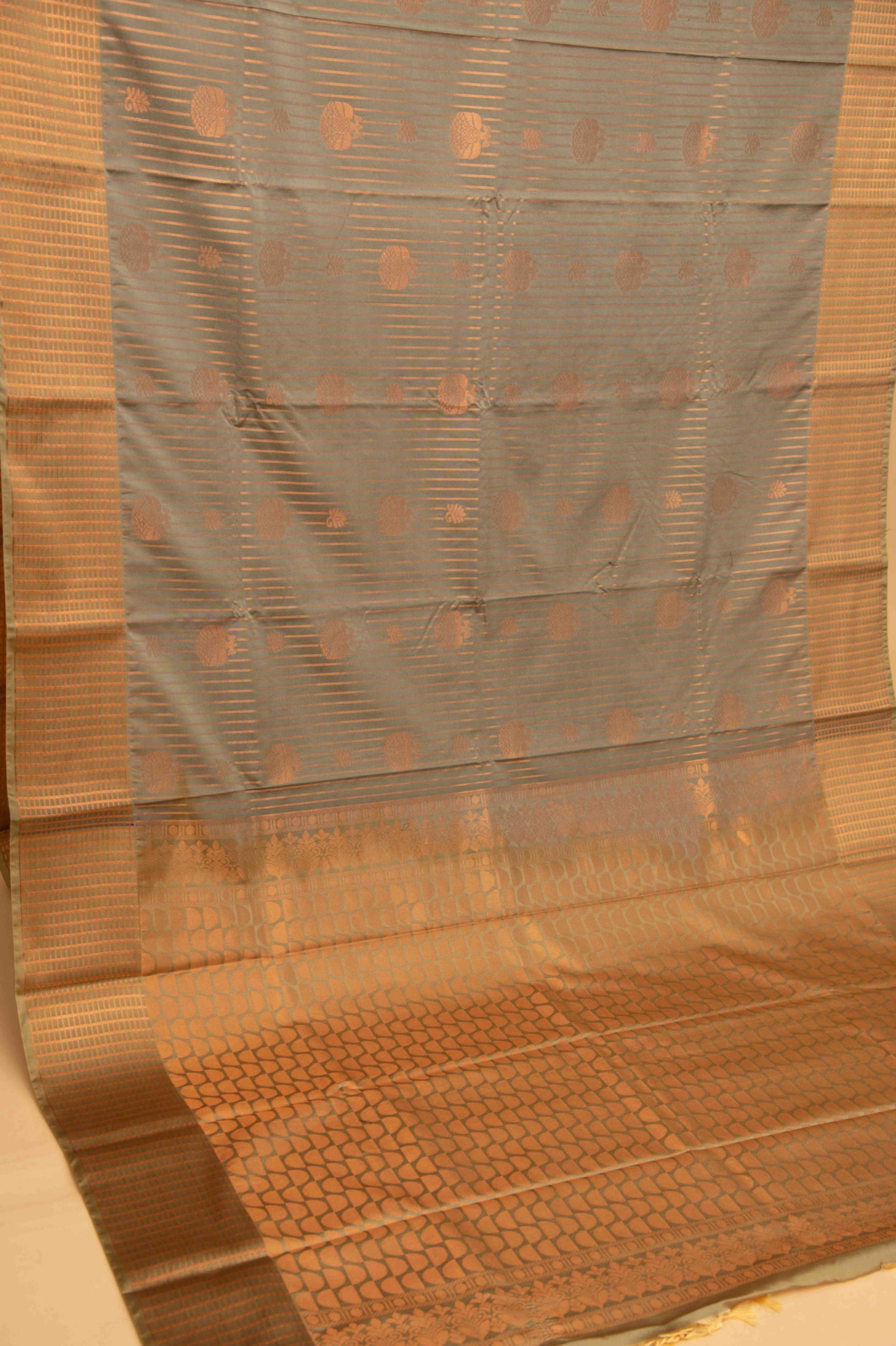 Grey and malai soft silk saree